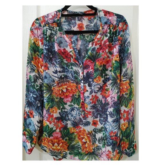 MAX FLORAL LONG SLEEVE  SHEER SHIRT (US 8) - Picture 1 of 4